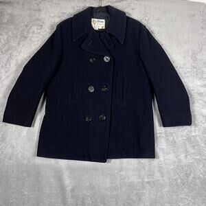 Fox Knapp‎ Mens Vintage Wool Blend Pea Coat Navy Size 20 Classic Military Style